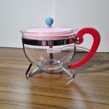 BODUM Colorful MCM Style Glass Tea Infuser 4 Cup Teapot- Silver, Pink, Red & Blu