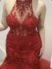 Red Beaded Fishtail Prom Gown