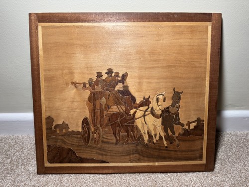 Vintage wooden inlay picture - wooden,
