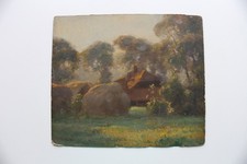 Antique 1913 French Oil On Wood Landscape Painting. Signed Hudner.