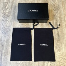 Authentic Chanel Shoe Box 30 x 18 x 10 cm & 2 Black Cotton Dust Bags 32 x 20 cm