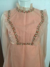 VTG 1970’s High Waist Poet Sleeve Long Party Formal Dance Dress Tule & Organza