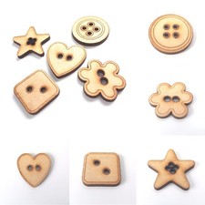 10x MDF Wooden Button Craft Star Flower Circle Square Heart 30mm Plain Blank 