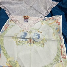 2 Vintage Coronation Handkerchiefs King George VI 1937 & Queen Elizabeth 1953