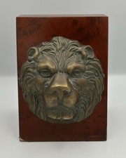 Vintage Brass Lionhead On Base Door Stop Heavy Unusual Piece