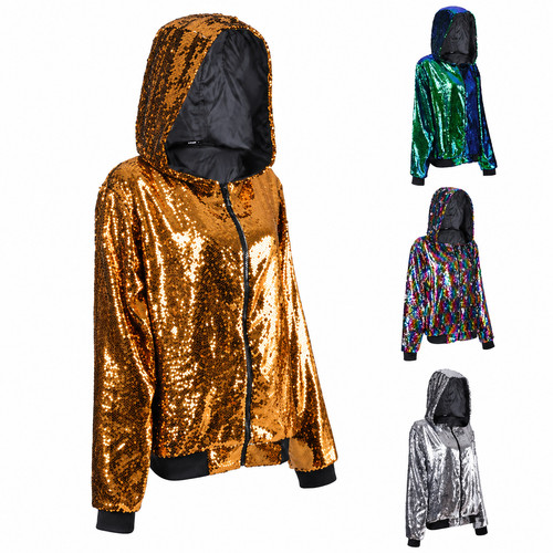 Sequin hooded jacket - hooded, festival