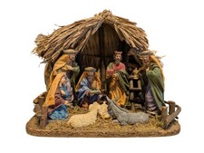 Beautiful Large Quality Nativity Scene Thatched Roof Christmas Decoration