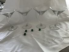 4x Gorgeous  Vintage Libbey Bravura Martini Glasses With Glass Swizzle Sticks