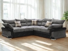 Corner L Shape Sofa in Grey Jumbo Cord Fabric and Soft Black Faux Leather Logan