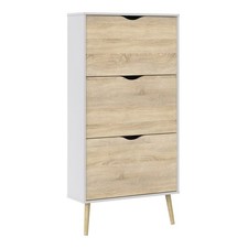 Shoe Storage Cabinet - White & Oak, 3 Drawer Slim Cupboard, Modern Hallway