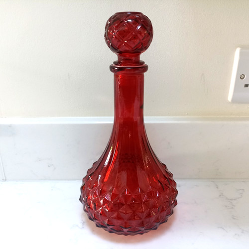 Vintage red glass decanter - red,