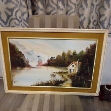 OIL PAINTING Mike Kerris 20thC (Old master style)  Lake in Winter  landscape