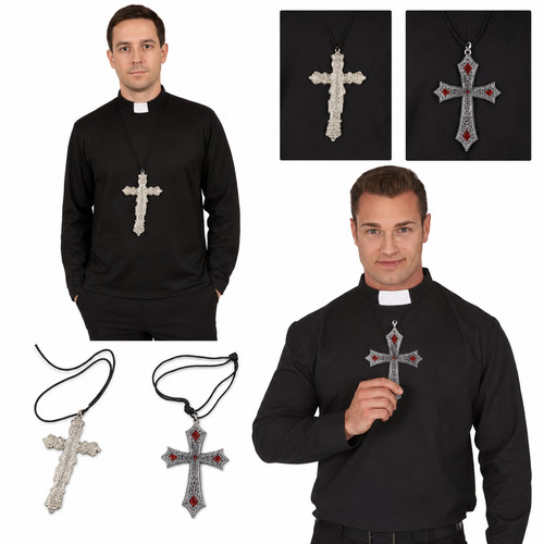 Silver priest cross necklace - cross,