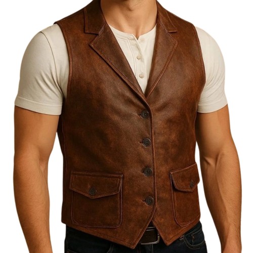 Men leather vest - leather, western