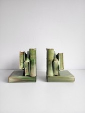 Pair 1920s Japanese "Foreign" Bookends Antique Green Glaze