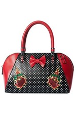 BANNED Apparel Black Polka Dot Bow Retro Rockabilly Flames Cherry Blaze Handbag