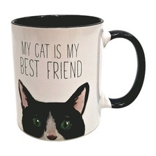 Mug My Cat is My Best Friend Black & White Coffee Cup 11 oz Cats Protection New