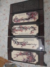 Miniature Folding Chinese Screen Decoration Lacquer Wood Red Spring Blossom Tree