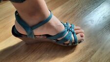 Hush Puppies blue leather ladies cushioned summer heeled 3" 8cms sandals