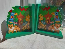 Children's Wooden Bookends Jungle Animals Tiger Monkey Parrot Snake Safari 