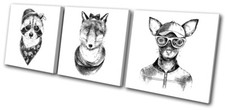 Hipster Toy Terrier Fox Raccoon Vintage TREBLE Leinwand Kunst Bild drucken