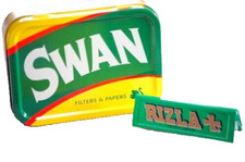 Swan Vesta Tobacco Tin 2 oz Metal Green Yellow & 1 x Free Rizla Papers NEW