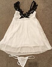 Sexy White Black Sheer Mesh Lace Babydoll Lingerie Sleepwear One Size New