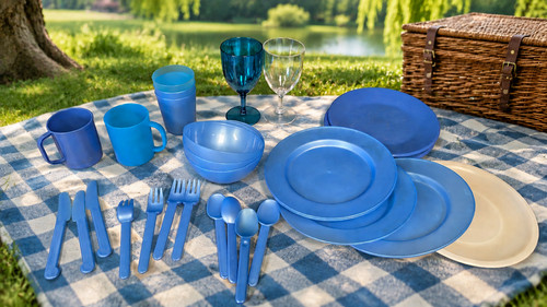 Blue plastic picnic set - plastic,