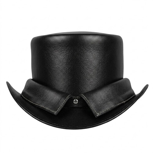Classic black leather top hat - black,