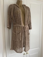 Hooded crochet cardigan festival cover-up long sleeve hippie Cotton new