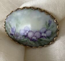 Vintage Porcelain Purple Flower Brooch, Oval