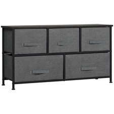 HOMCOM Chest of Drawers, 5 Drawer Fabric Dresser for Bedroom, Dark Grey