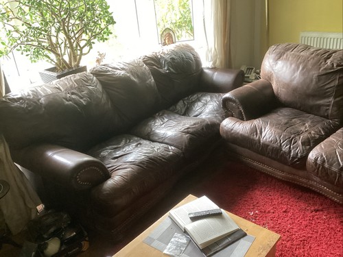 Brown leather sofa - leather,