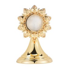 Sunburst Filigree Border Gold Mini Monstrance Reliquary Relic Holder 3 1/2 Inch