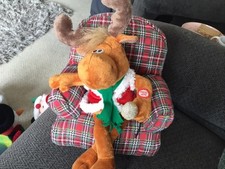 Singing Xmas Reindeer in Tartan Armchair  Sings Jingle Bells Rock Rare