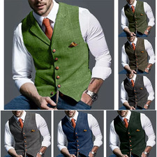 Mens Vest Herringbone Tweed
