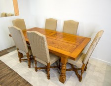 Brights of Nettlebed Solid Oak Refectory Dining Table & 6 Upholstered Chairs