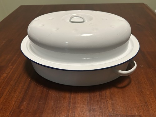 Vintage white enamel roasting - enamel,