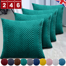 Quilted Embossed Velvet Cushion Covers 18x18" Set of 2 4 6 Bed Sofa Decor Pillow