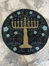 Set of 6 Hand-Made Hanukkah Large 15 Inch Diameter  Beaded Placemat.