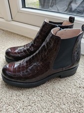 Sole Bliss Mock Croc Burgundy Patent Chunky Ankle Boots Size 40 / Size 6