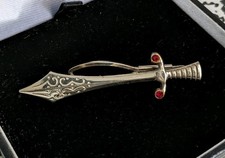 Vintage Retro Stratton Imitation Sword Tie Bar Clip Gold Tone Ruby Red Stones