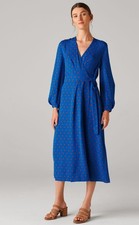 WHISTLES Blue Maria Spot Silk Wrap Dress Blue/Orange Size 10 New Without Tags