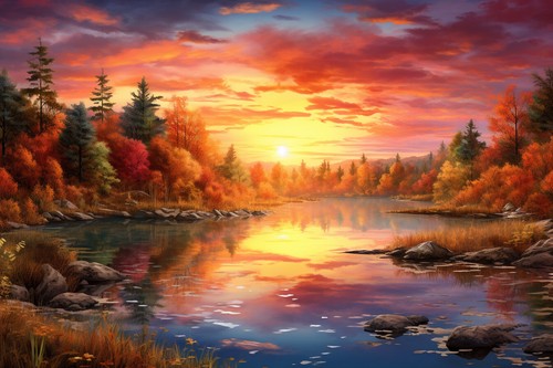 Autumn lake woodland forest - autumn,