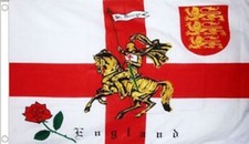 ENGLISH ROSE LION FLAG 5' x 3' St George Cross Patriot Day England Football UK