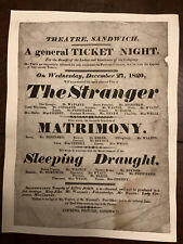 Georgian Playbill Flyer Theatre Sandwich 1820 The Stranger Matrimony