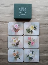 Vtg Jason Coasters 6 Rectangle Coasters Fragrant Blooms Roses 2002 New in Box