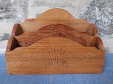 Vintage Wood & Brass Inlay Letter Rack Desktop Tidy Stationary/Note Holder Uk