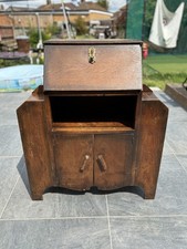Vintage Writing Bureau Cabinet Drop Down Desk & Storage Rustic Side Book Shelves