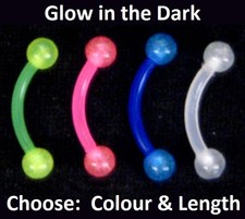 Flexi Eyebrow Bar - Glow in the Dark - Choose Colour & Length: 8mm or 10mm
